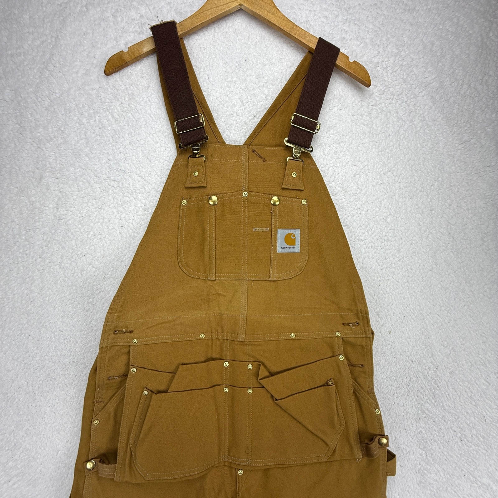 Carhartt Double Knee Carpenter Bib Overalls Nail Apron Mens 34x32 R28 Brown Nwt